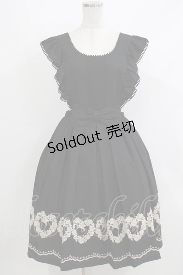画像1: Leur Getter / フラワーハート刺繍エプロンワンピース  ブラック H-26-04-10-002-LU-OP-KB-ZH (1)