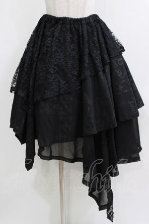 画像: h.naoto Blood / 異素材レイヤードアシメスカート  黒 H-26-04-10-013-HN-SK-AK-ZH