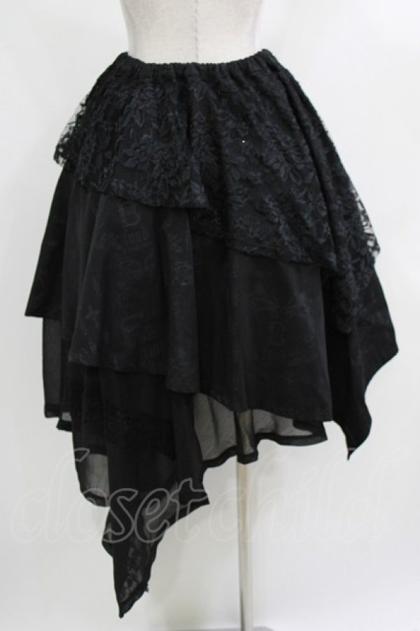 画像3: h.naoto Blood / 異素材レイヤードアシメスカート  黒 H-26-04-10-013-HN-SK-AK-ZH (3)