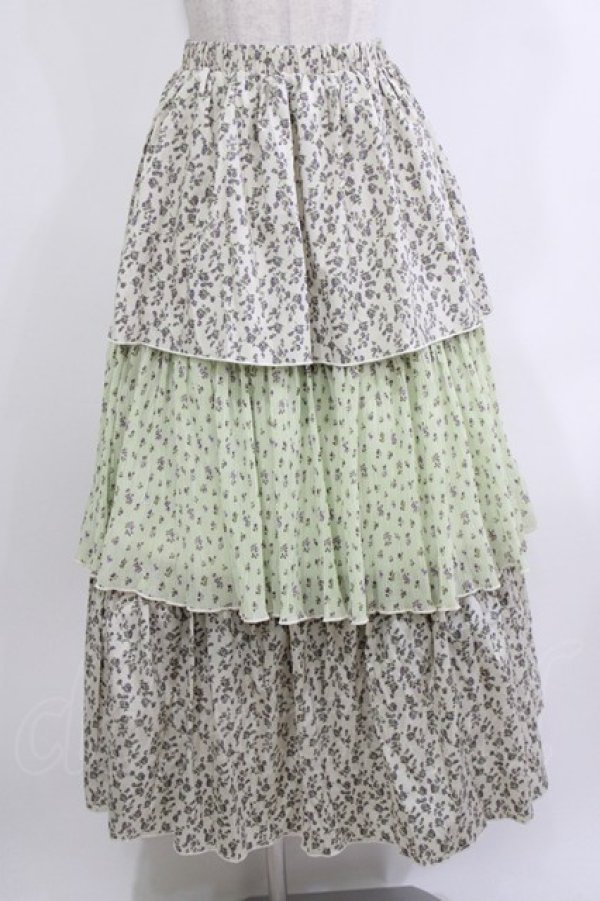 画像1: merry jenny / floralティアードスカート  グリーン H-26-04-10-022-LO-SK-KB-ZH (1)