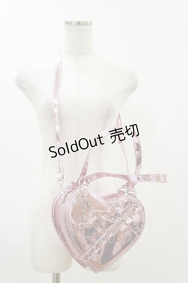画像1: PuppetBombs / QP6 クロス×ハート2wayバッグ 横21cm 縦18cm 幅7cm ショルダー紐120cm ハンド紐26cm ピンク H-26-04-11-006-LO-BG-NS-ZH (1)