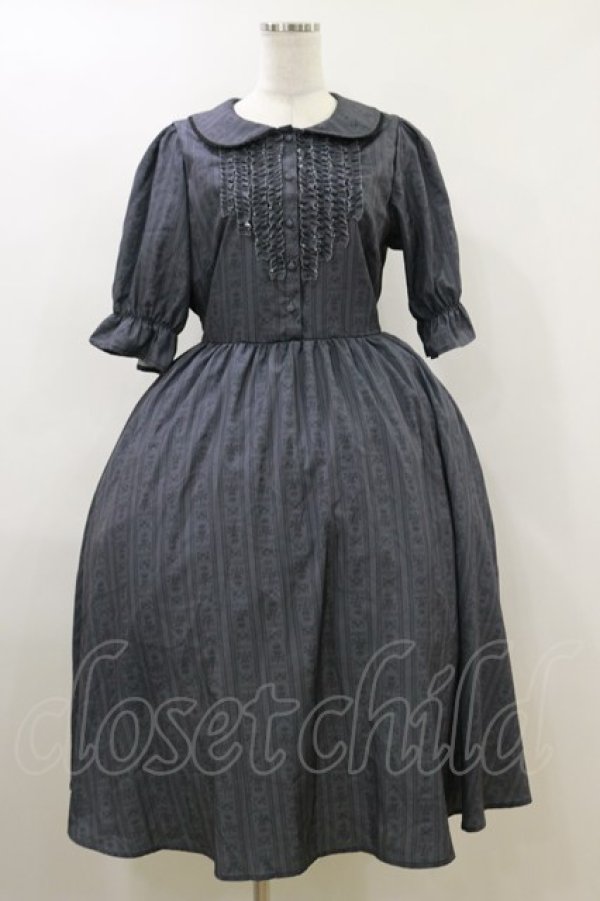 画像1: m petit by misako / MSKストライプフレアワンピース L グレー H-26-04-11-051-LO-OP-NS-ZH (1)