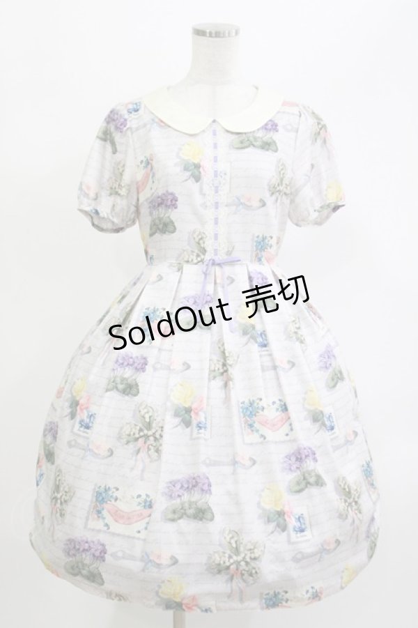 画像1: Leur Getter / Flower Card袖付ワンピース M グレー H-26-04-11-1001-LU-OP-KB-ZH (1)