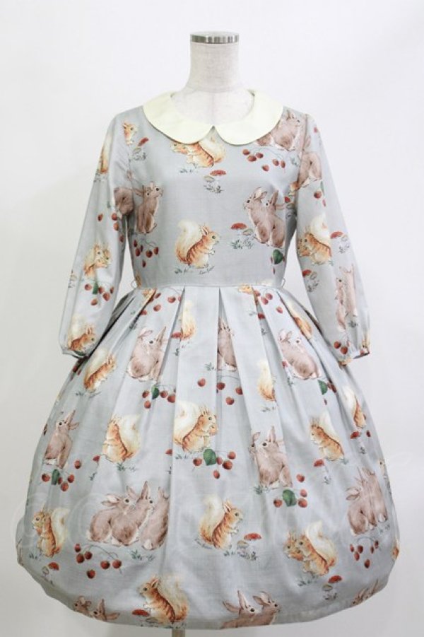 画像1: Leur Getter / Squirrel & Rabbit袖付ワンピース M サックス H-26-04-11-1004-LU-OP-KB-ZH (1)