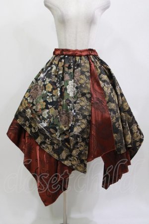 画像: Qutie Frash / 和柄アシメスカート  ブラック×ブラウン H-26-04-11-1007-QU-SK-KB-ZH