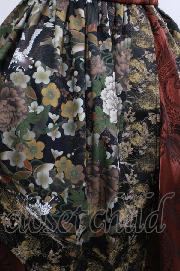 画像4: Qutie Frash / 和柄アシメスカート  ブラック×ブラウン H-26-04-11-1007-QU-SK-KB-ZH (4)