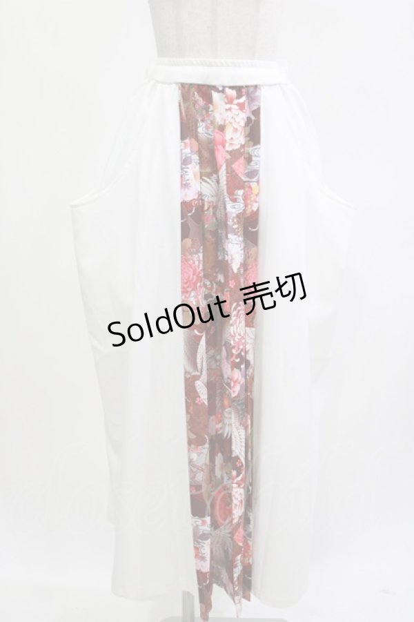 画像1: Qutie Frash / プリーツ切替袴スカート  ホワイト×レッド H-26-04-11-1008-QU-SK-KB-ZH (1)