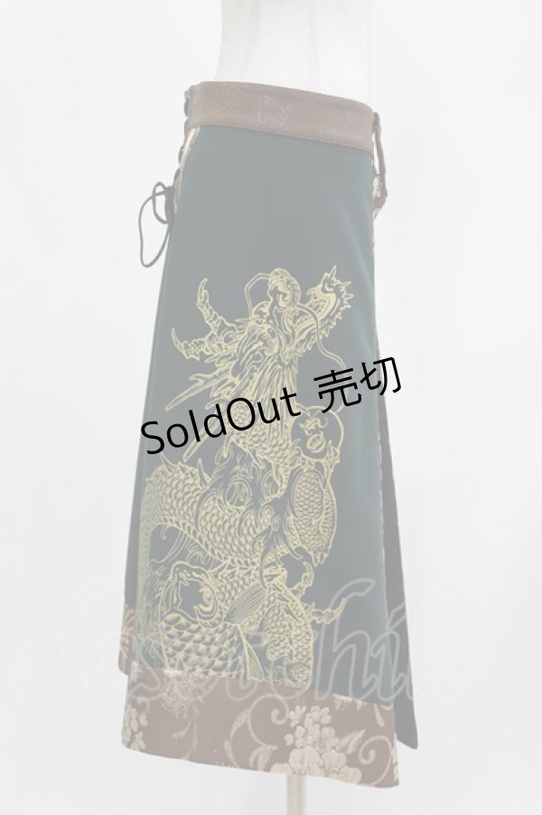 画像2: Qutie Frash / ドラゴンプリントラップスカート  グリーン H-26-04-11-1012-QU-SK-KB-ZH (2)