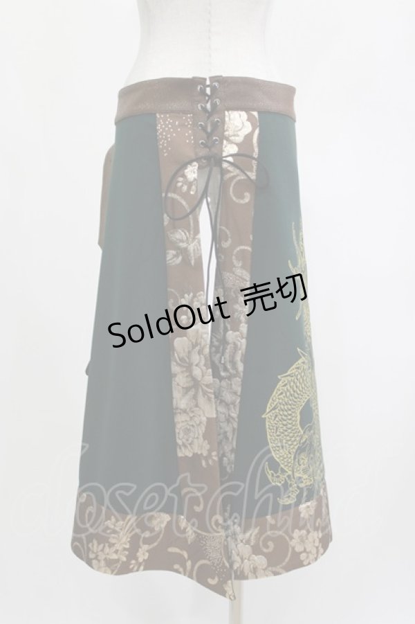 画像3: Qutie Frash / ドラゴンプリントラップスカート  グリーン H-26-04-11-1012-QU-SK-KB-ZH (3)