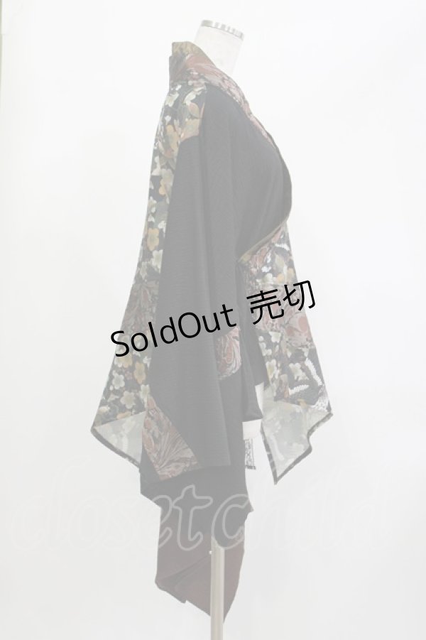 画像2: Qutie Frash / アシメ着物カーデ  ブラック×ブラウン×グリーン H-26-04-11-1017-QU-TO-KB-ZH (2)