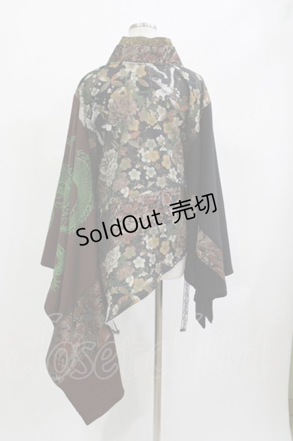 画像3: Qutie Frash / アシメ着物カーデ  ブラック×ブラウン×グリーン H-26-04-11-1017-QU-TO-KB-ZH (3)