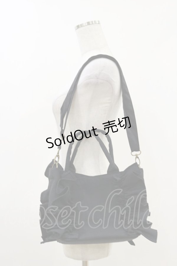 画像1: 尾州ロリィタ / 尾州のおリボンFRILLバッグ  ブラック H-26-04-11-011-LO-BG-NS-ZH (1)