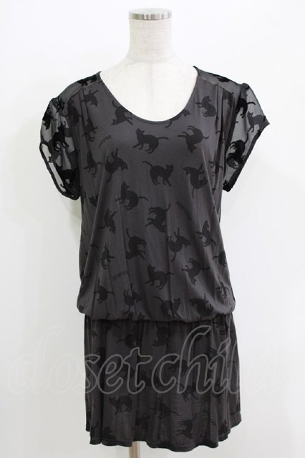 画像1: HYSTERIC GLAMOUR / キャットプリントカットワンピース  グレー H-26-04-12-028-PU-OP-KB-ZH (1)