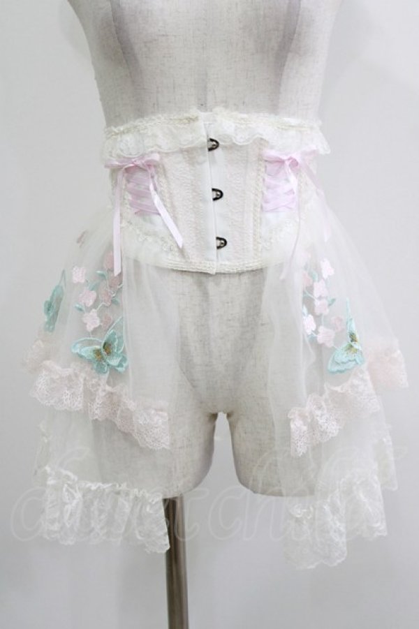 画像1: MR corset / 刺繍ショートコルセット  ホワイト H-26-04-12-049-PU-ZA-KB-ZH (1)