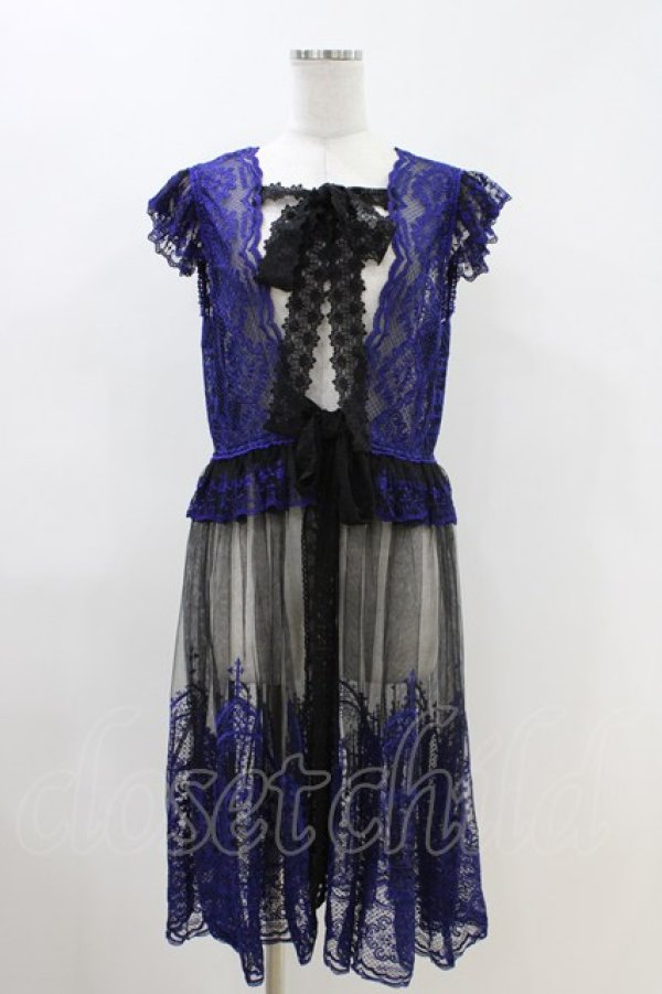 画像1: Moi-meme-Moitie / moi meme moitie baroqueChurch & Roses 〜透き徹る秘めやかに交錯する薔薇園の聖壇〜レースダブリエ  黒×青 H-26-04-12-1013-MO-OP-KB-ZH (1)