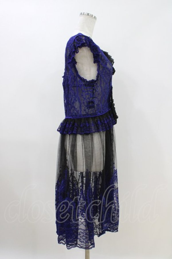 画像2: Moi-meme-Moitie / moi meme moitie baroqueChurch & Roses 〜透き徹る秘めやかに交錯する薔薇園の聖壇〜レースダブリエ  黒×青 H-26-04-12-1013-MO-OP-KB-ZH (2)