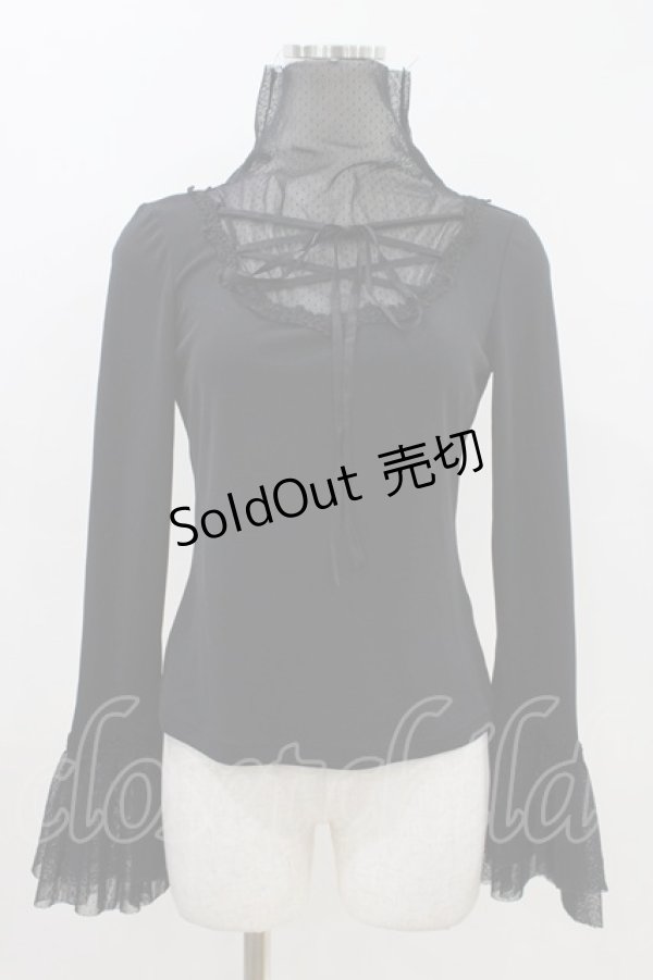 画像1: Moi-meme-Moitie / チュール編み上げカットソー  ブラック H-26-04-12-1014-MO-TO-KB-ZH (1)