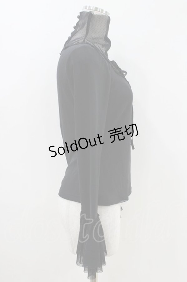 画像2: Moi-meme-Moitie / チュール編み上げカットソー  ブラック H-26-04-12-1014-MO-TO-KB-ZH (2)