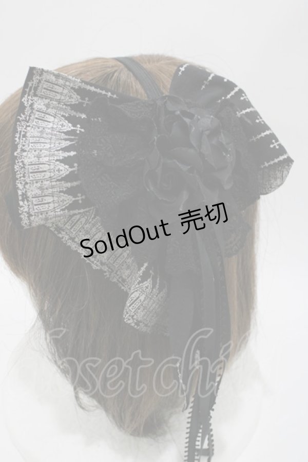 画像2: Moi-meme-Moitie / ゴシックアーチコサージュリボンカチューシャ  ブラック H-26-04-12-1021-MO-AC-KB-ZH (2)
