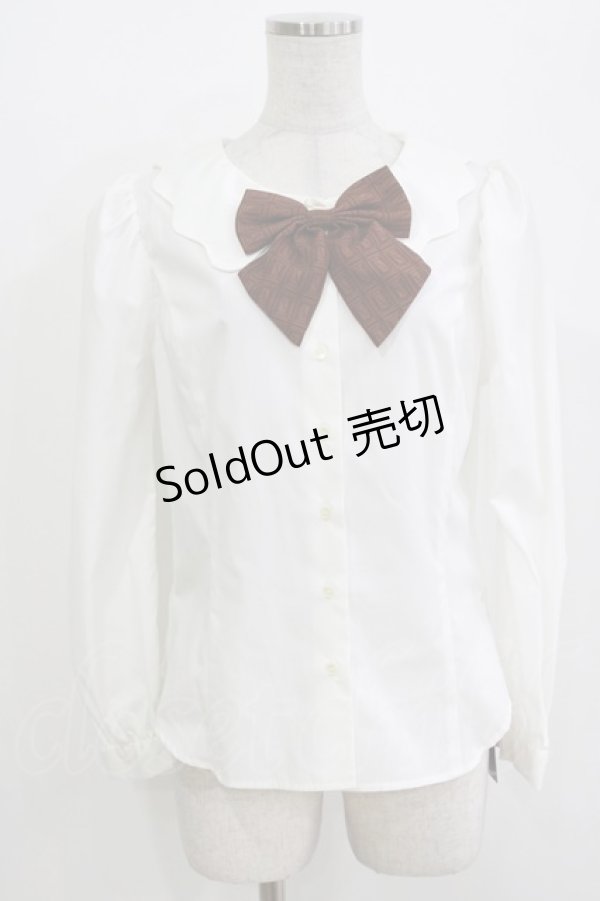 画像1: Q-pot. / チョコレートリボンメルトカラーブラウス  白×チョコレート H-26-04-12-059-QP-BL-KB-ZH (1)