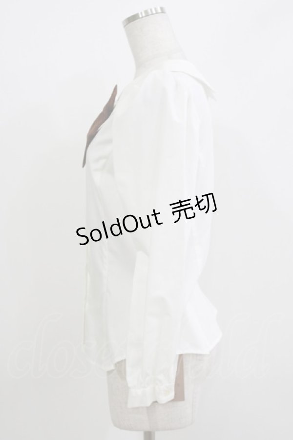 画像2: Q-pot. / チョコレートリボンメルトカラーブラウス  白×チョコレート H-26-04-12-059-QP-BL-KB-ZH (2)