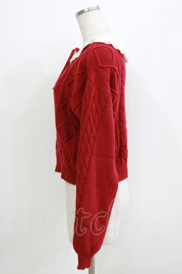 画像2: Emily Temple cute / 衿付きケーブル編みニット  レッド H-26-04-12-062-ET-BL-KB-ZH (2)