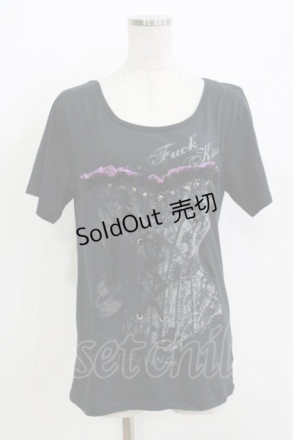 画像1: SEX POT ReVeNGe / コルセットプリントTシャツ  ブラック H-26-04-12-066-SP-TO-KB-ZH (1)
