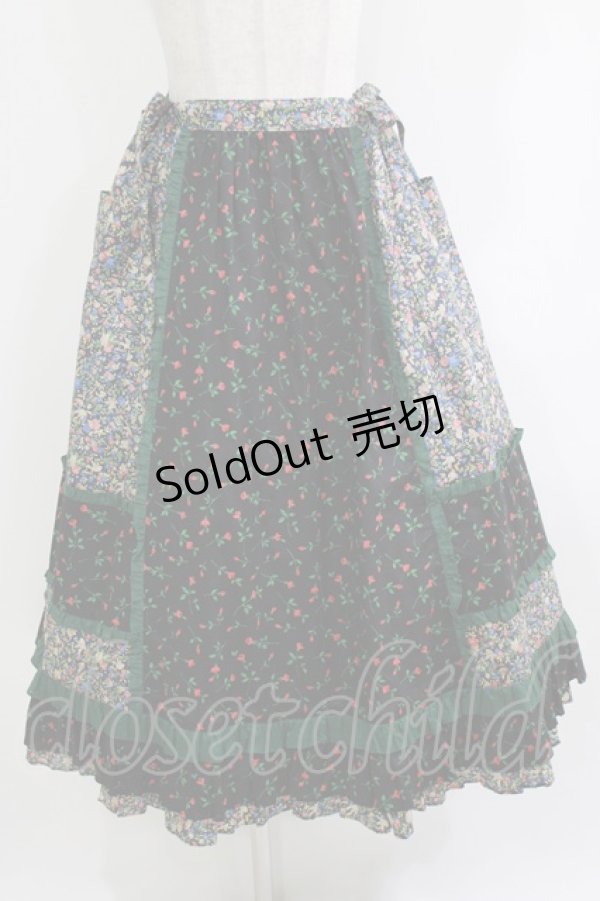 画像1: Jane Marple / Demi & Birdsongペザントスカート  ブラック×ブラック×グリーン H-26-04-12-015-JM-SK-KB-ZH (1)
