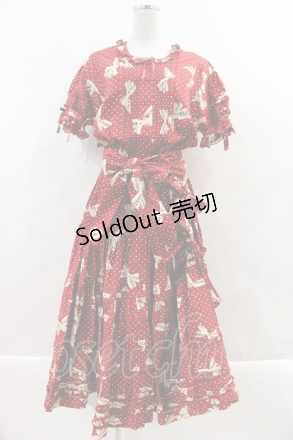 画像9: WONDERFUL WORLD / ロゴリボンドット半袖ボリュームワンピースセット  赤Ｘ白 I-23-12-20-074-LO-OP-HD-ZI (9)