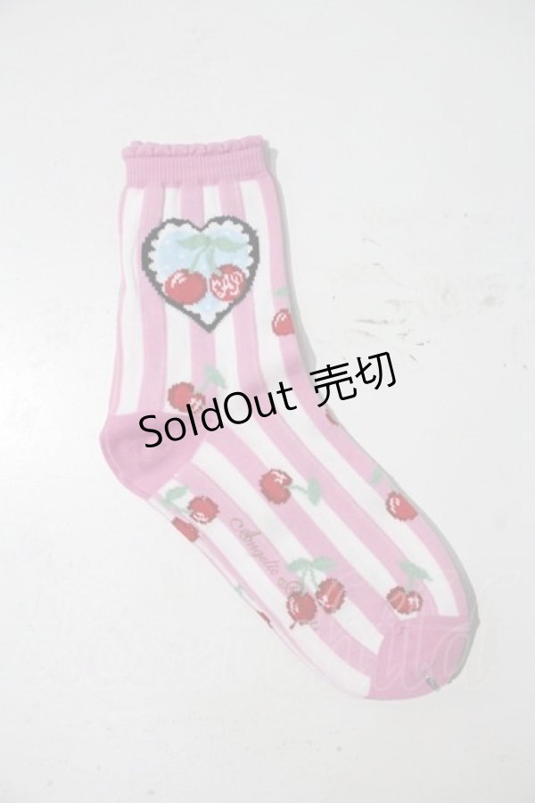 画像1: Angelic Pretty / Cherry Stampクルー丈ソックス  ピンク I-24-04-06-026-AP-ZA-HD-ZI (1)