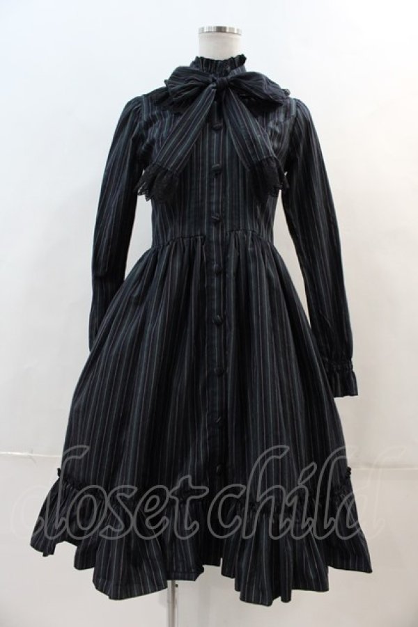 画像1: ATELIER PIERROT / Classical Dot Stripe Dress  グリーンＸ黒 I-24-04-08-006-EL-OP-HD-ZI (1)