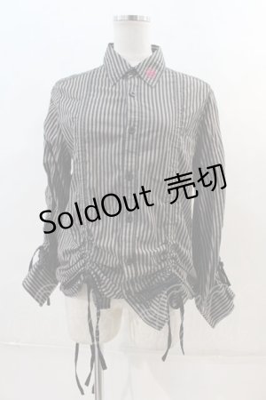 画像: ALGONQUINS / 襟刺繍ストライプシャツ  グレーＸ黒 I-24-04-08-003-AL-BL-HD-ZI