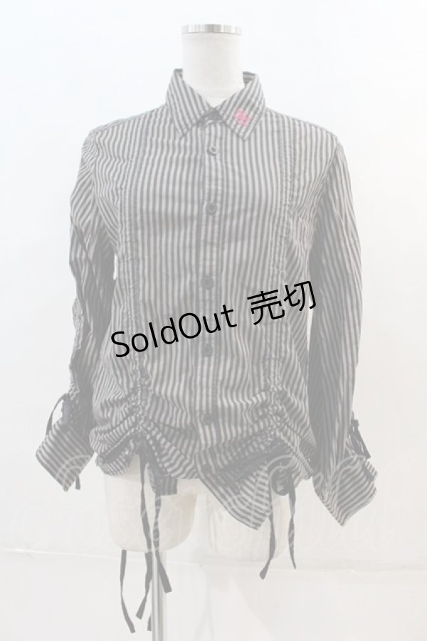 画像1: ALGONQUINS / 襟刺繍ストライプシャツ  グレーＸ黒 I-24-04-08-003-AL-BL-HD-ZI (1)