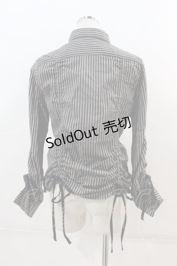 画像2: ALGONQUINS / 襟刺繍ストライプシャツ  グレーＸ黒 I-24-04-08-003-AL-BL-HD-ZI (2)