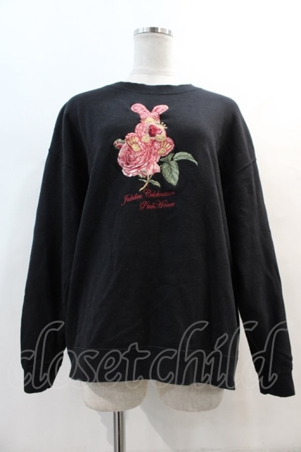 画像1: PINK HOUSE / ウサギ刺繍トレーナー  ブラック I-24-04-24-017-LO-TO-HD-ZT355 (1)