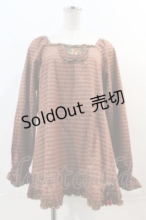 画像: PINK HOUSE / イチゴ刺繍チュニックワンピース  ブラウン I-24-05-09-082-LO-OP-HD-ZT040