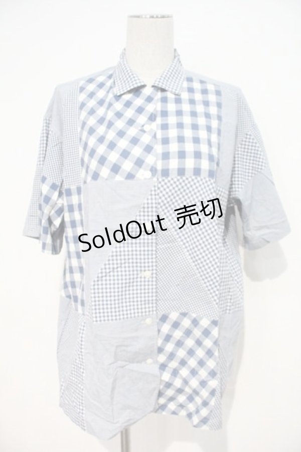 画像1: PINK HOUSE / ギンガムチェック切替半袖シャツ  青Ｘ白チェック I-24-07-05-028-LO-BL-HD-ZT426 (1)