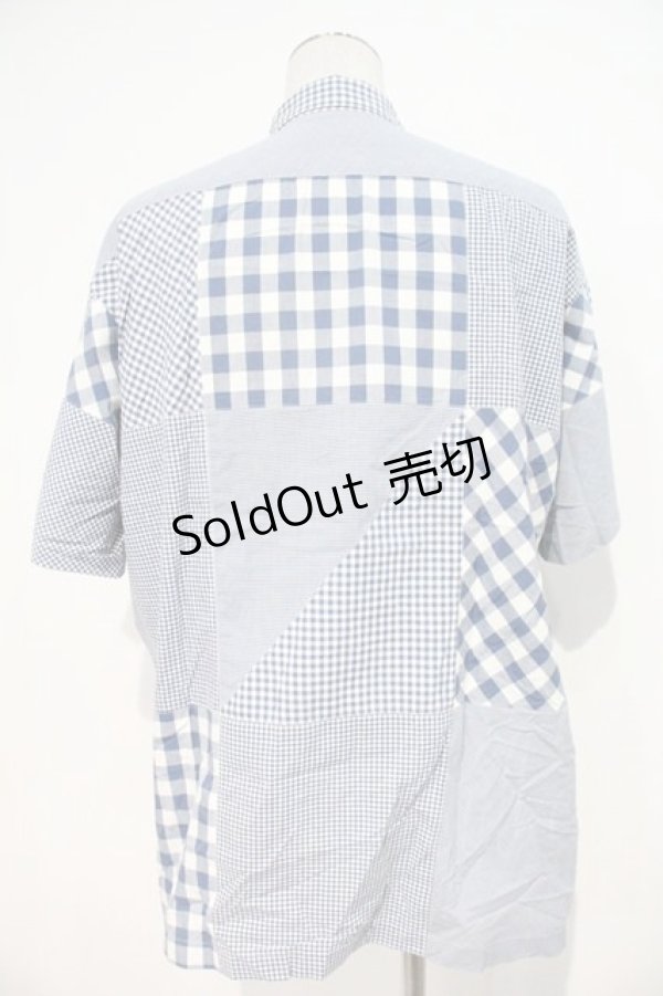 画像2: PINK HOUSE / ギンガムチェック切替半袖シャツ  青Ｘ白チェック I-24-07-05-028-LO-BL-HD-ZT426 (2)