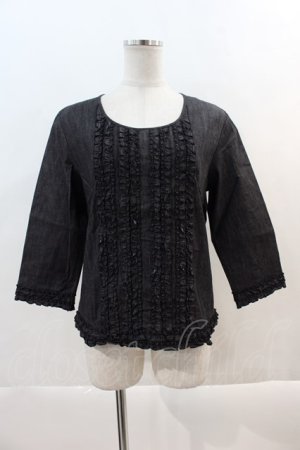 画像: INGEBORG / デニムフリルトップス  黒 I-24-07-31-057-LO-TO-AS-ZT367