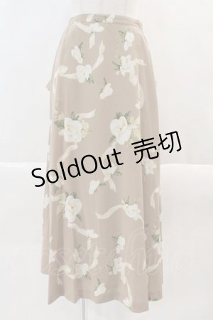 画像: INGEBORG / カメリアリボンスカート  ブラウンＸ白 I-24-07-31-156-LO-SK-HD-ZT363