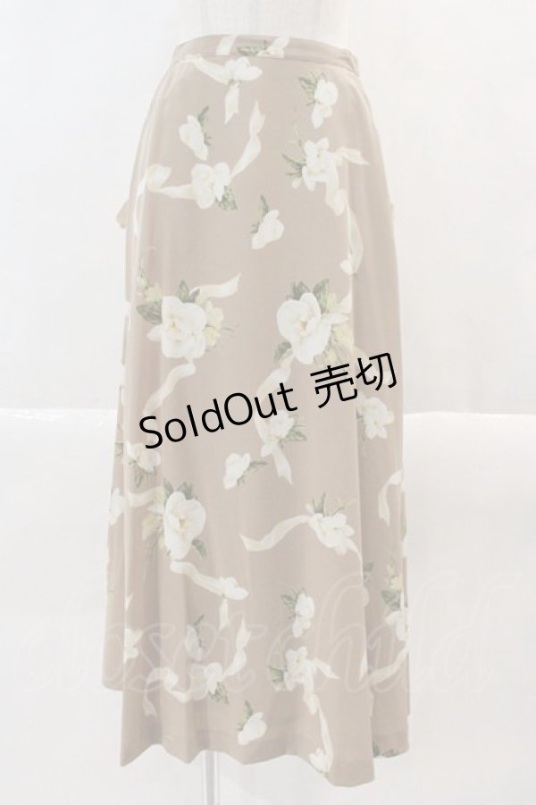 画像1: INGEBORG / カメリアリボンスカート  ブラウンＸ白 I-24-07-31-156-LO-SK-HD-ZT363 (1)