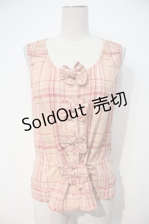 画像: PINK HOUSE / フロントリボンチェックノースリーブブラウス  ピンク I-24-07-31-028-LO-BL-AS-ZT426