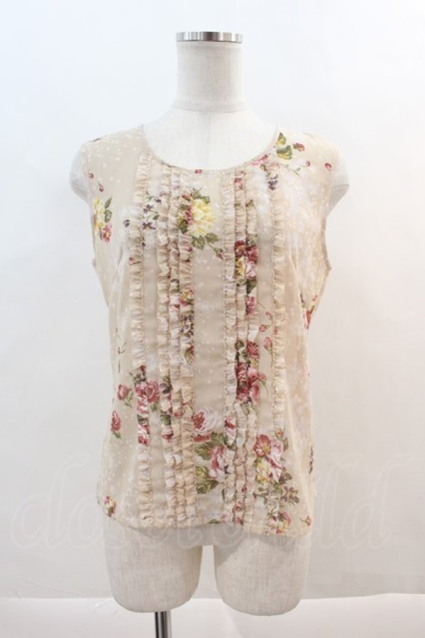 画像1: INGEBORG / 桜薔薇柄ノースリーブトップス S ベージュ I-24-07-31-043-LO-TO-AS-ZI (1)