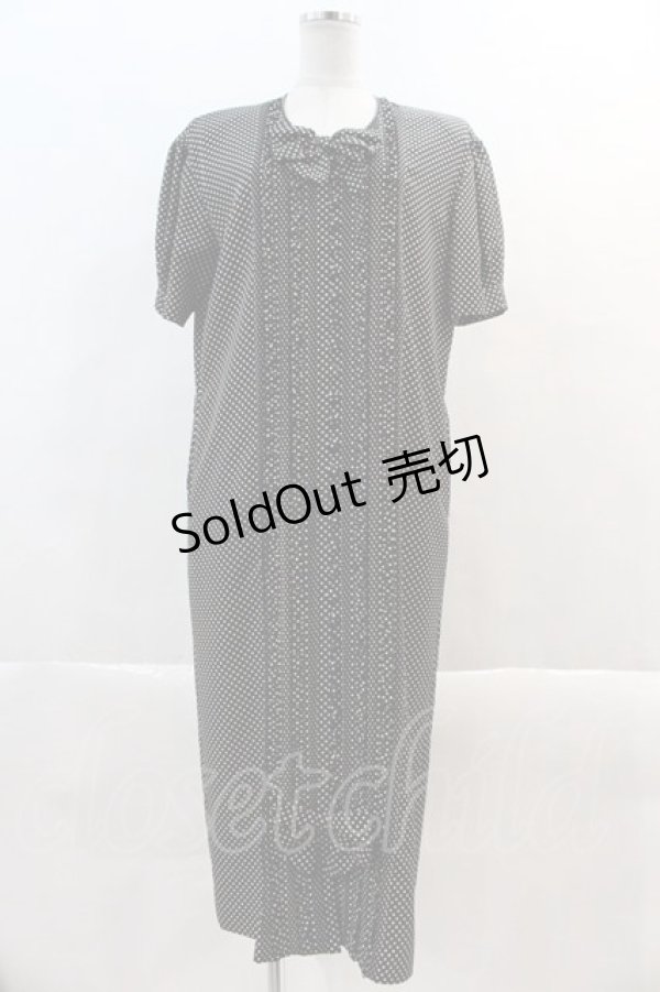 画像1: INGEBORG / ドットリボンフリル半袖ワンピース  黒Ｘ白 I-24-08-02-066-LO-OP-HD-ZT391 (1)