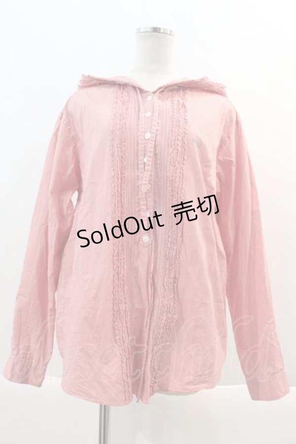 画像1: PINK HOUSE / BOYISH刺繍ギンガムチェックフードブラウス L 赤Ｘ白チェック I-24-08-02-024-LO-BL-HD-ZI (1)