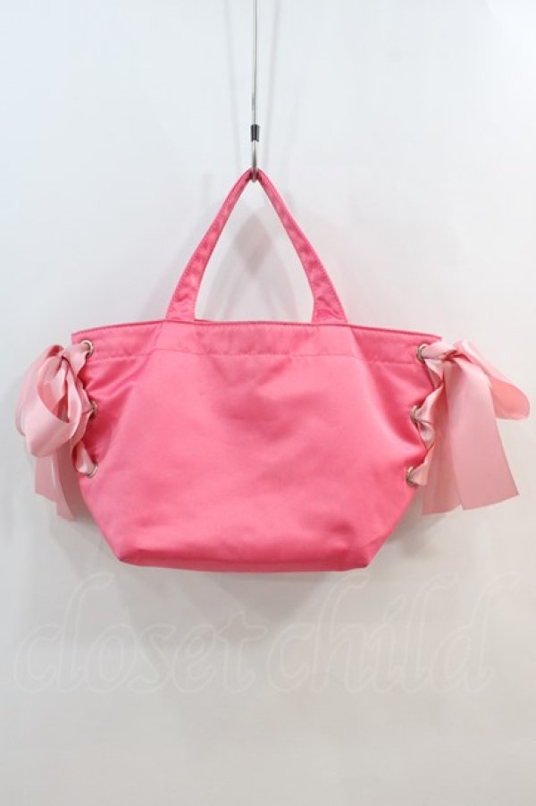 画像2: Maison de FLEUR / サイドレースアップ&裏地LIPハンドバッグ  濃ピンク I-24-08-03-120-LO-BG-HD-ZT-K012 (2)