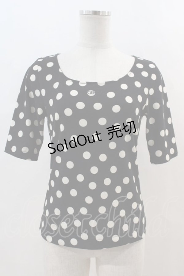 画像1: INGEBORG / ドット半袖カットソー  黒Ｘ白 I-24-08-19-051-LO-TO-HD-ZT412 (1)