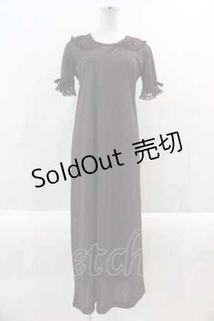 画像: KANEKO ISAO / 襟袖チュールレース半袖ワンピース  茶 I-24-08-21-086-EL-OP-HD-ZT238