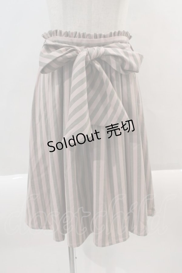 画像1: Amavel / トランプ刺繍ストライプスカート  ピンクｘグレー I-24-08-24-058-CA-SK-HD-ZT276 (1)