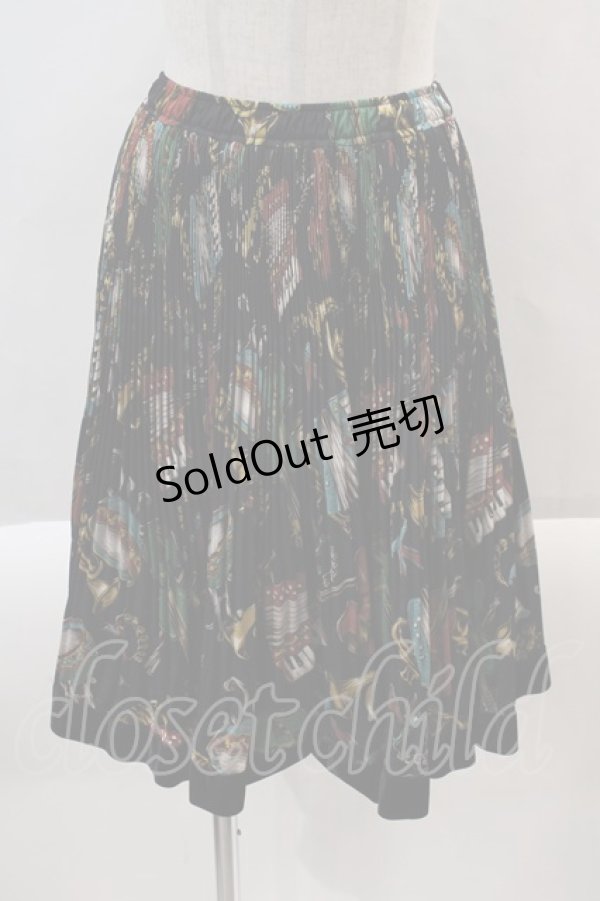 画像1: Jane Marple /楽器柄アコーディオンプリーツスカート M クロ I-24-08-24-087-JM-SK-OW-ZT133 (1)